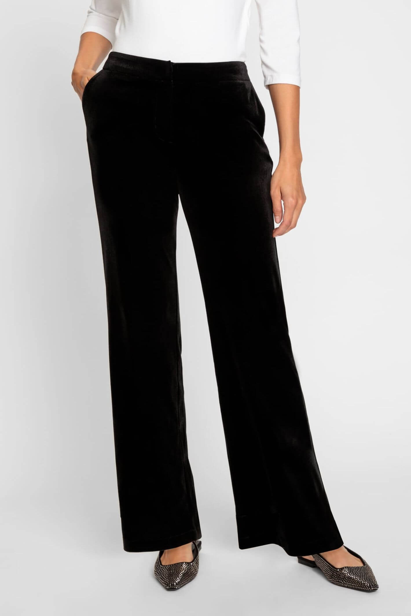 Olsen 14002116 Black Velour Straight Leg Trousers Experience Boutique