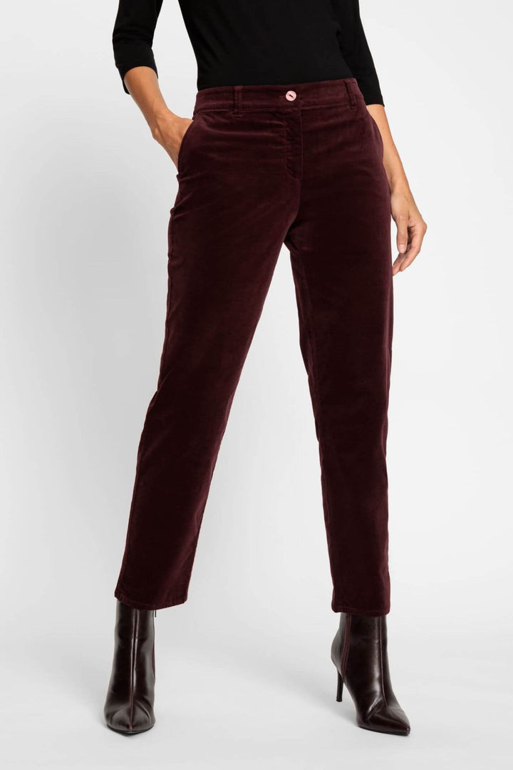 Olsen 14002132 Mulberry Lisa Straight Fit Velour Trousers