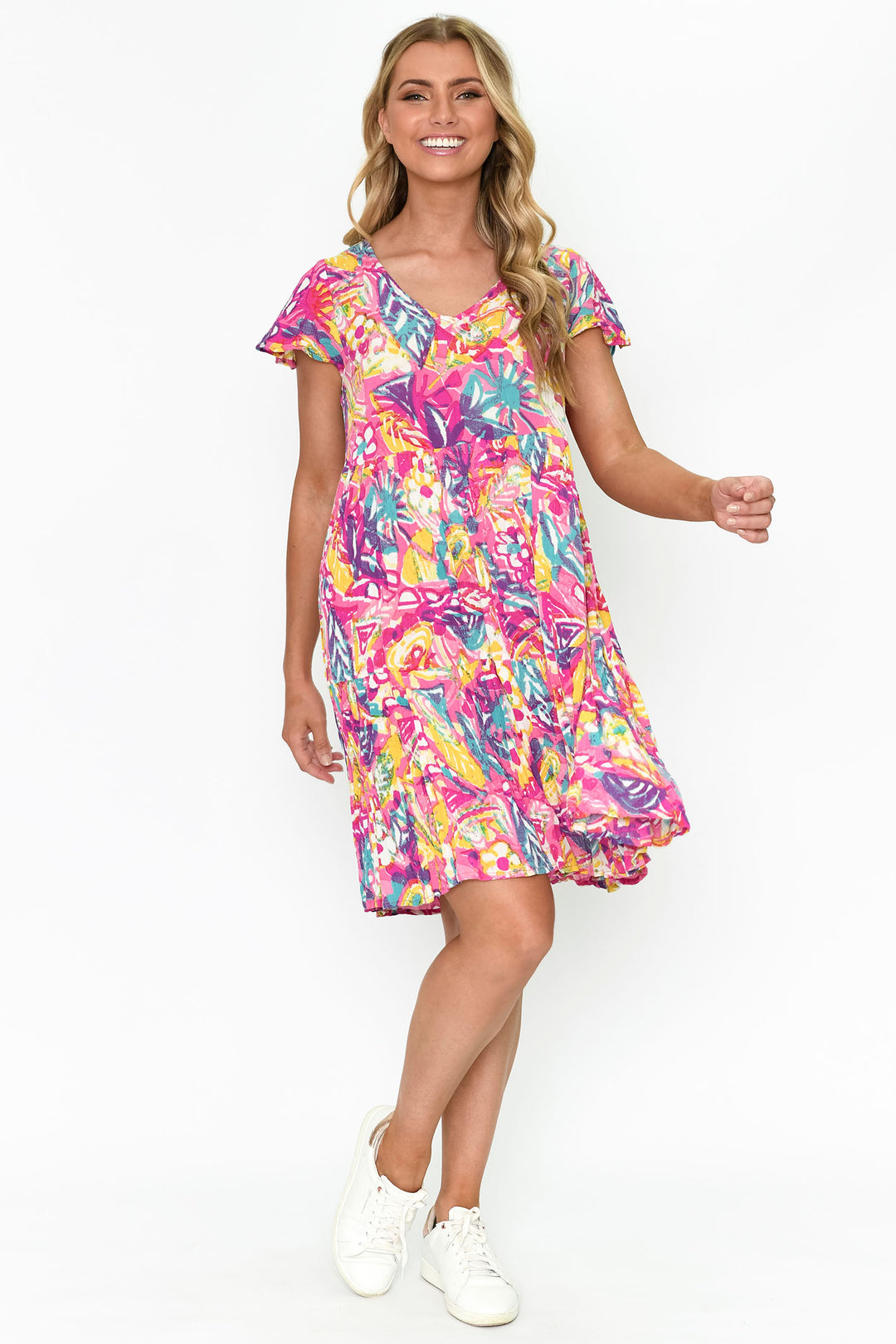 One Summer DW71F Pink Kimberley Abstract Print Dress - Experience Boutique