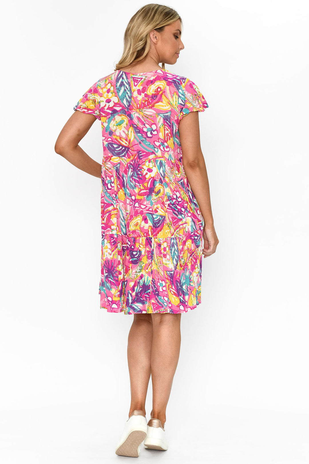 One Summer DW71F Pink Kimberley Abstract Print Dress - Experience Boutique