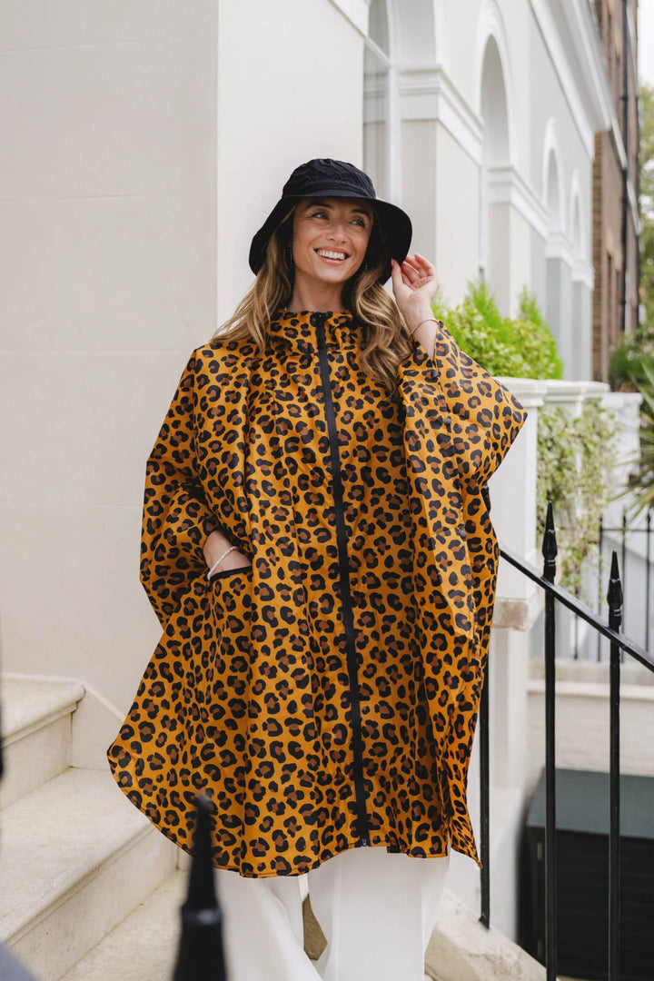 Park Lane Leopard Print Waterproof Poncho Pack-a-mac