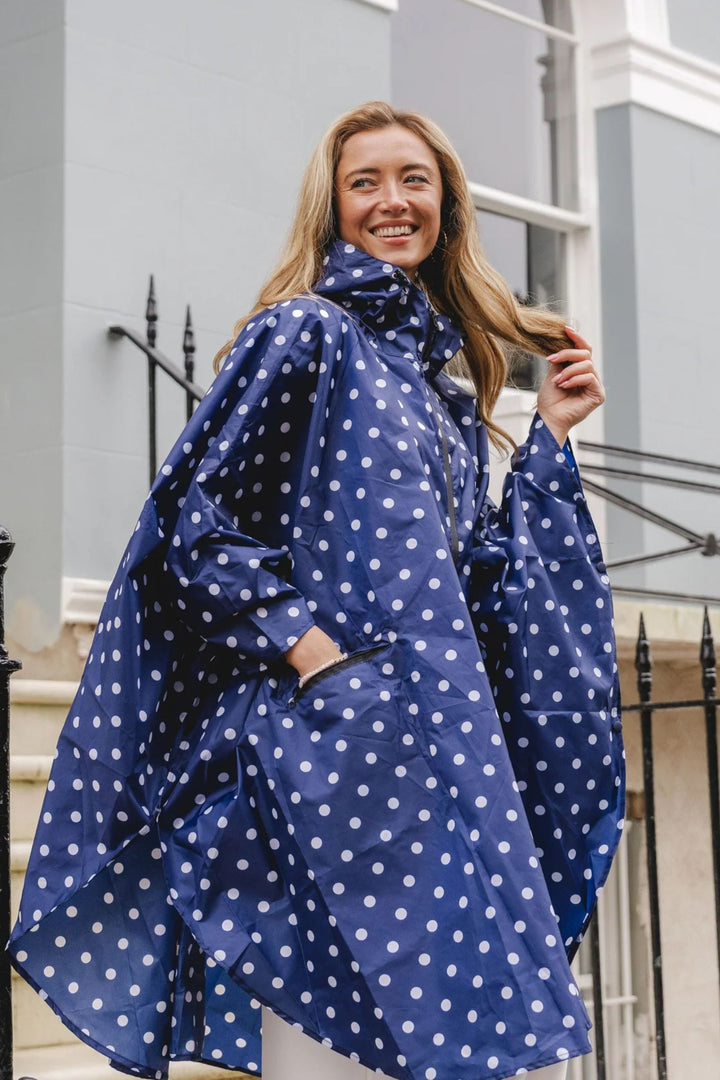 Park Lane Navy Spot Waterproof Poncho Pack-a-mac