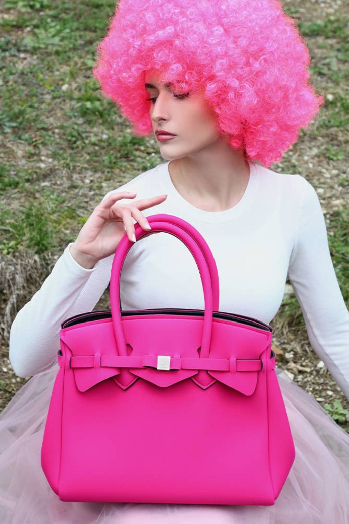 Save My Bag Neon Pink Washable Eco Neoprene Handbag Experience Boutique