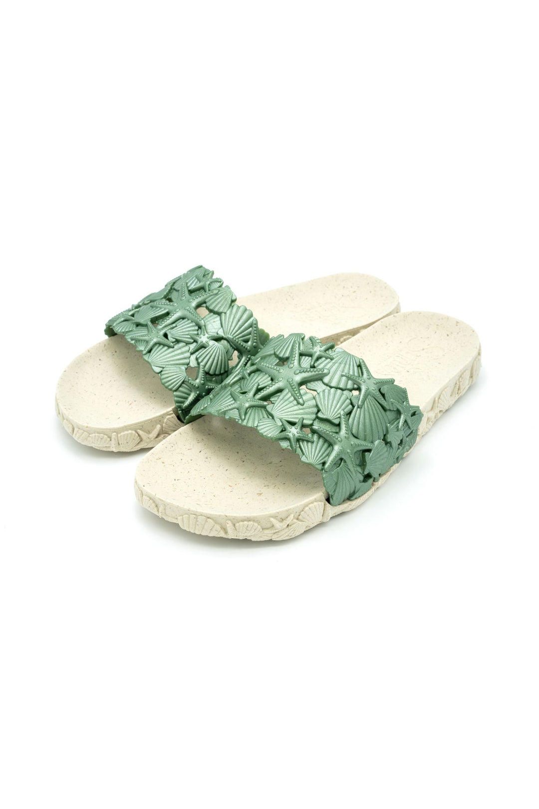 Sunies Metallic Green Sea & Ocean Slide Sandal