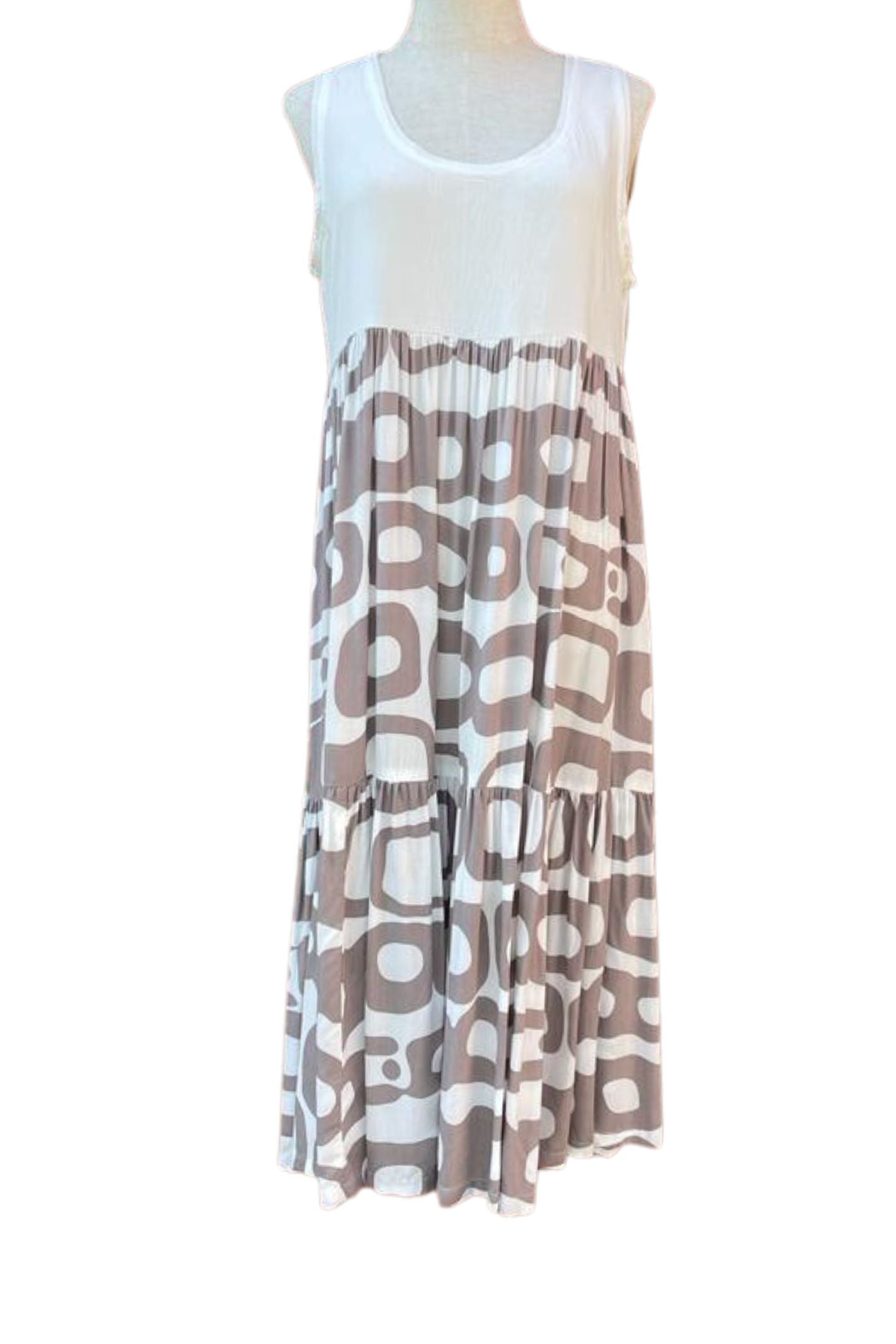 Tara Vao 8133 Janna Taupe Abstract Circle Dress – Experience Boutique