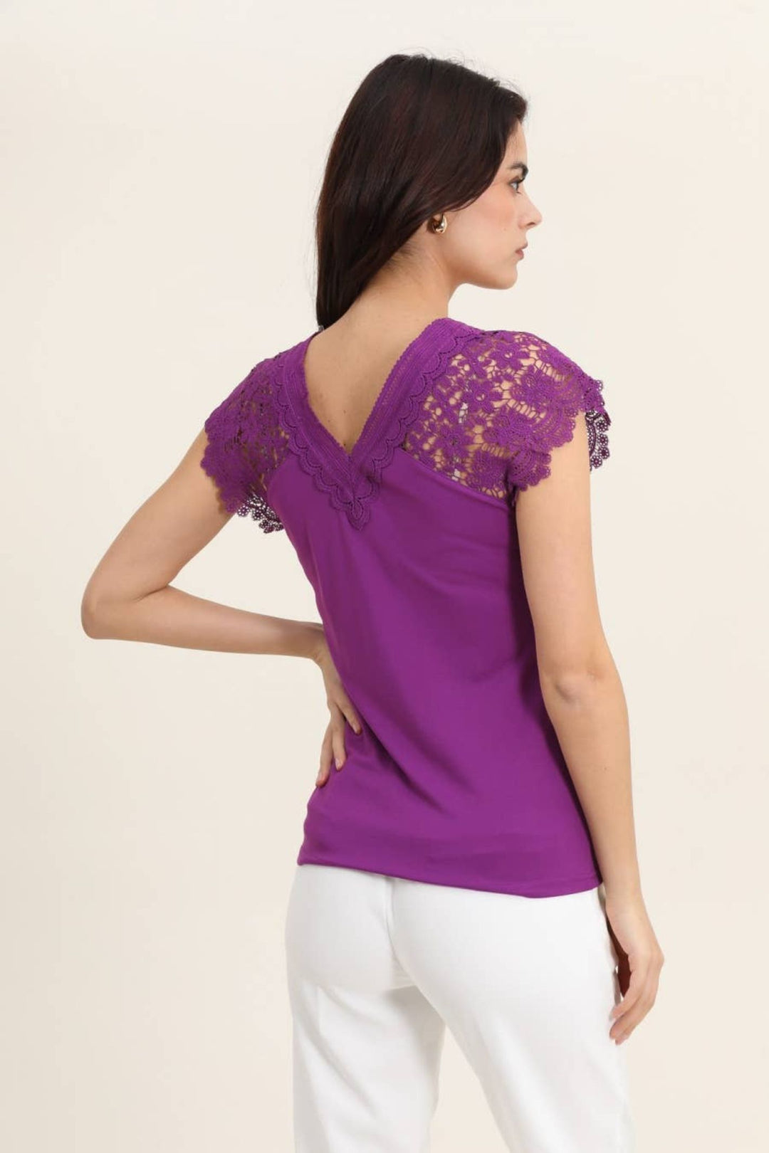 Violet Lace Trim V-Neck Top