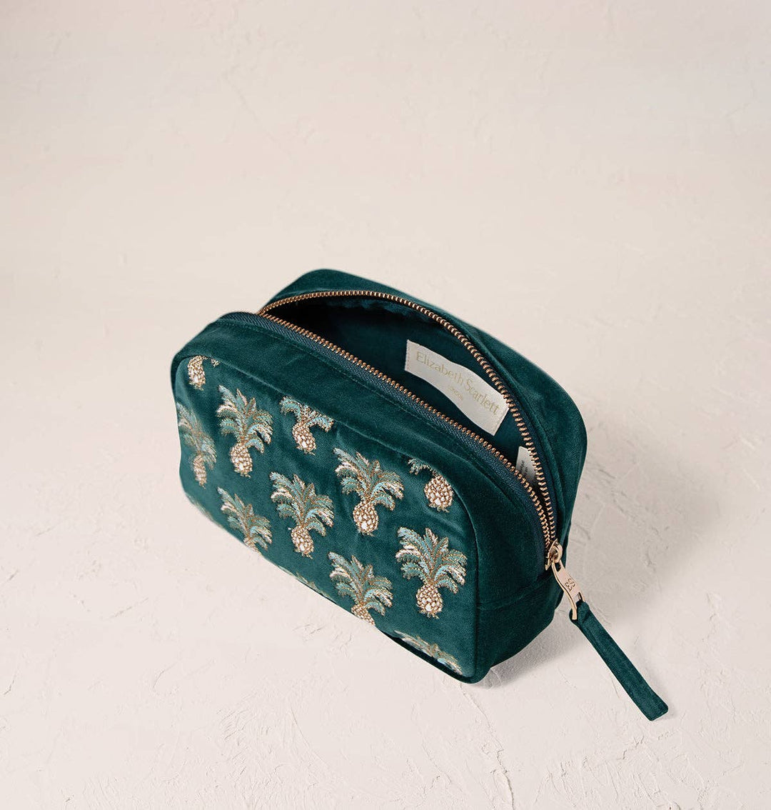 Elizabeth Scarlett Emerald Pineapples Velvet Makeup Bag