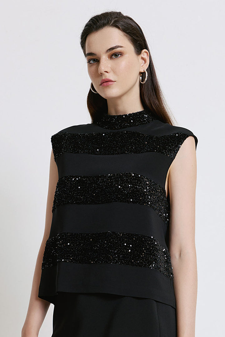 Access Fashion 2144 Black Sequin High Neck Top - Experience Boutique