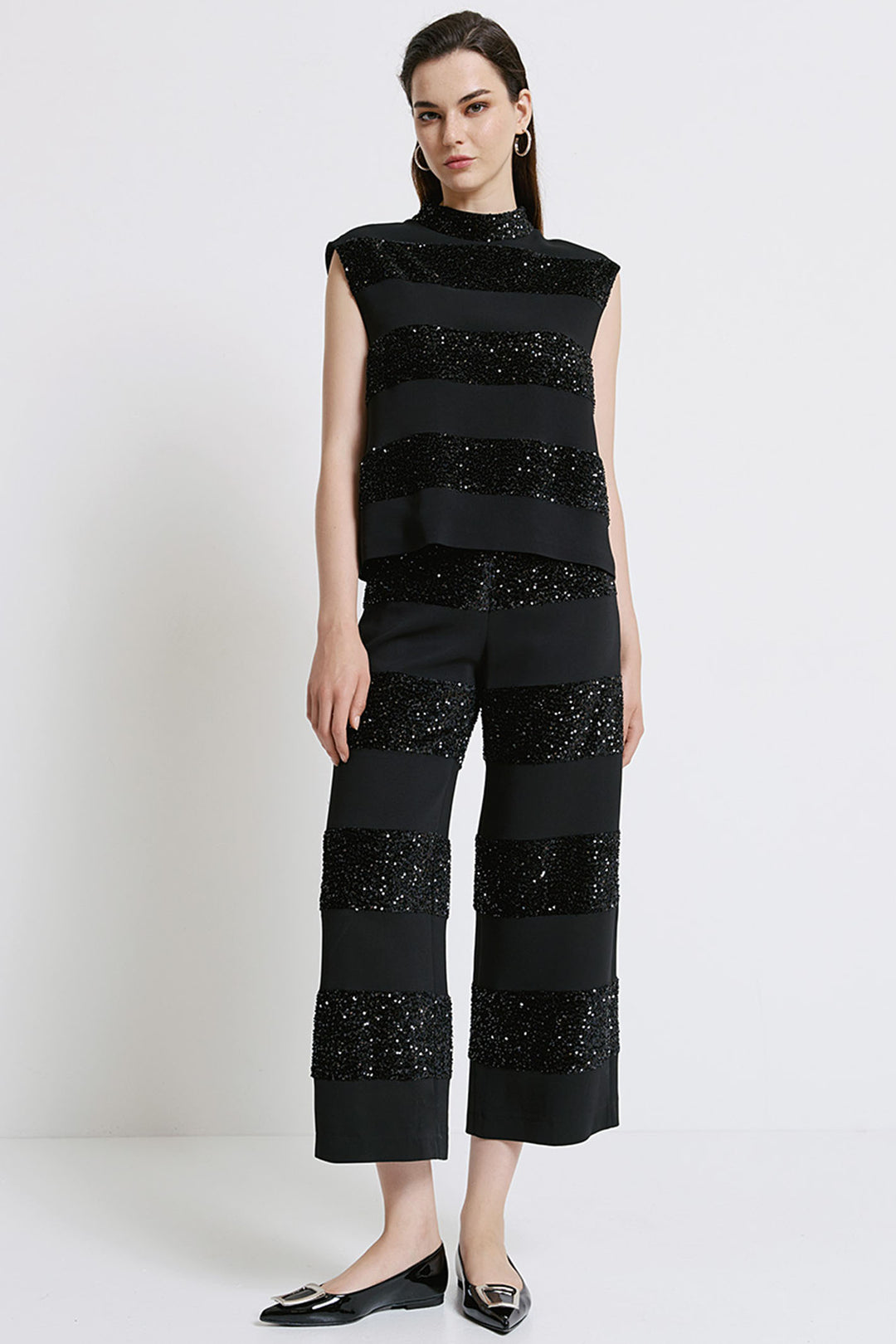 Access Fashion 5095 Black Sequin Crop Trousers - Experience Boutique