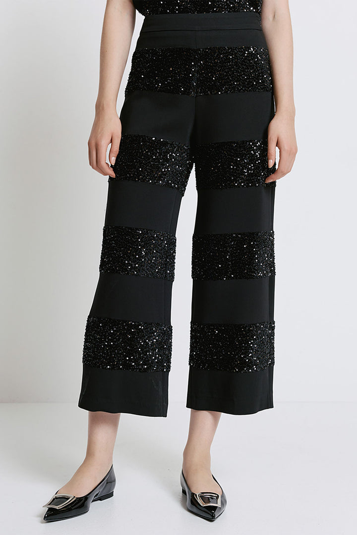 Access Fashion 5095 Black Sequin Crop Trousers - Experience Boutique