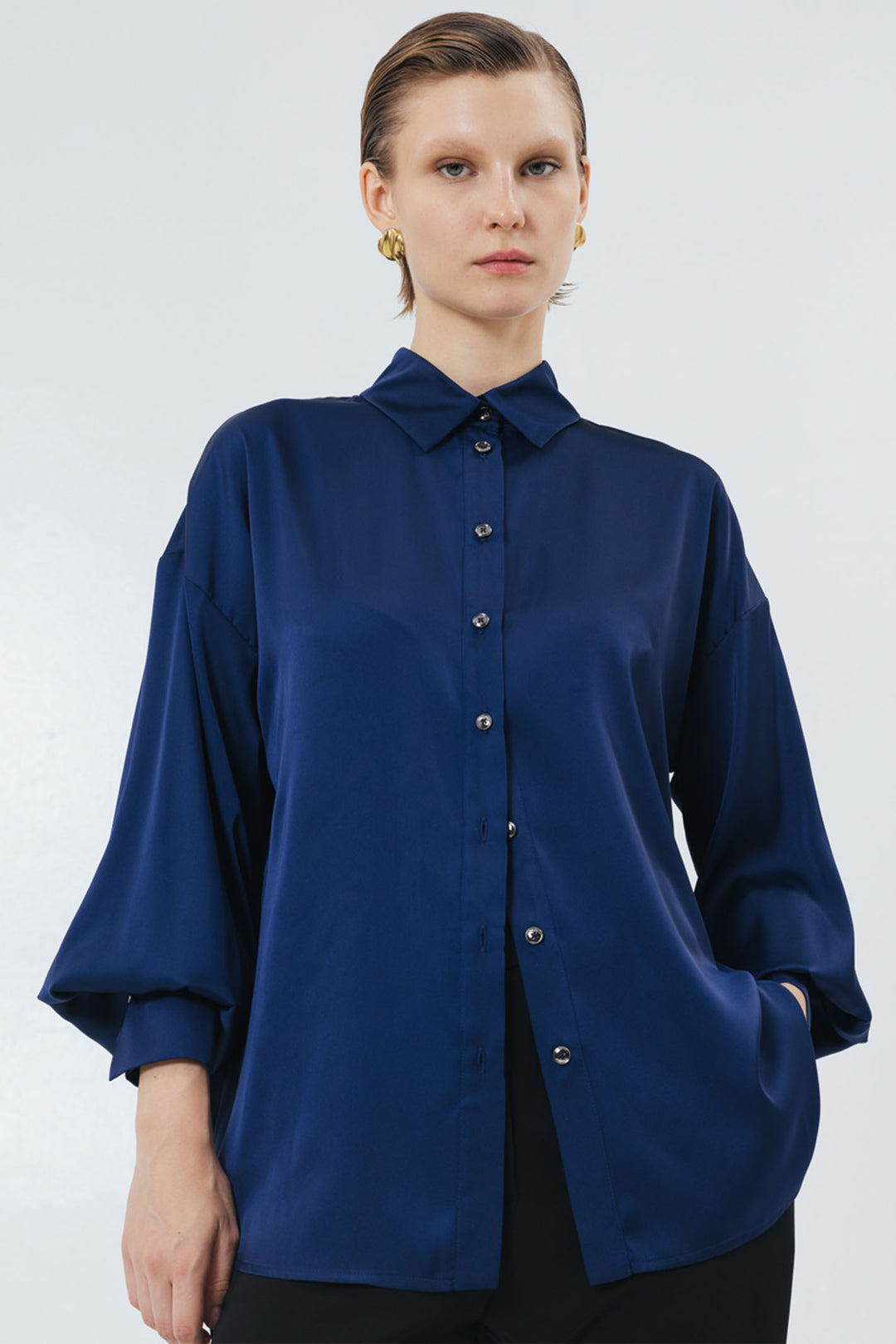 Access Fashion 7055 Blue Satin Shirt - Experience Boutique