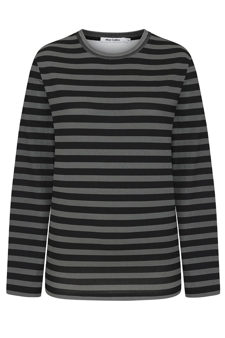 Alice Collins 033A006 Black & Grey April Striped T-Shirt - Experience Boutique