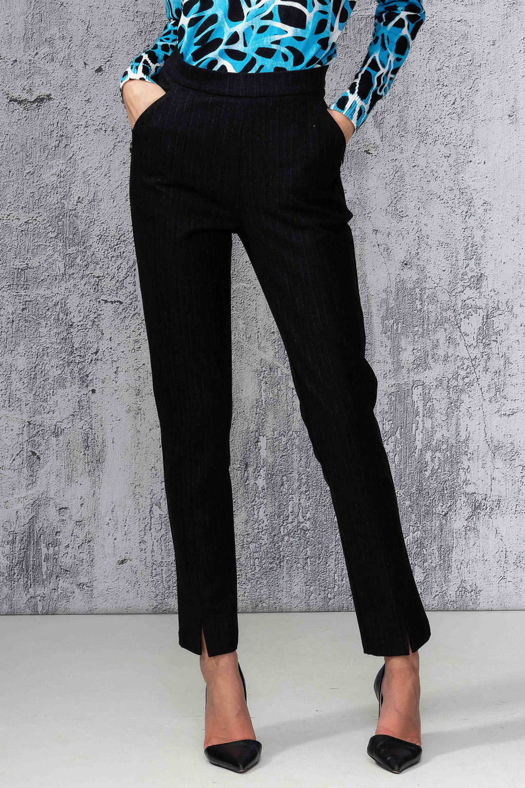 Alison Sheri 44012 Black Pinstripe Stright Leg Trousers - Experience Boutique