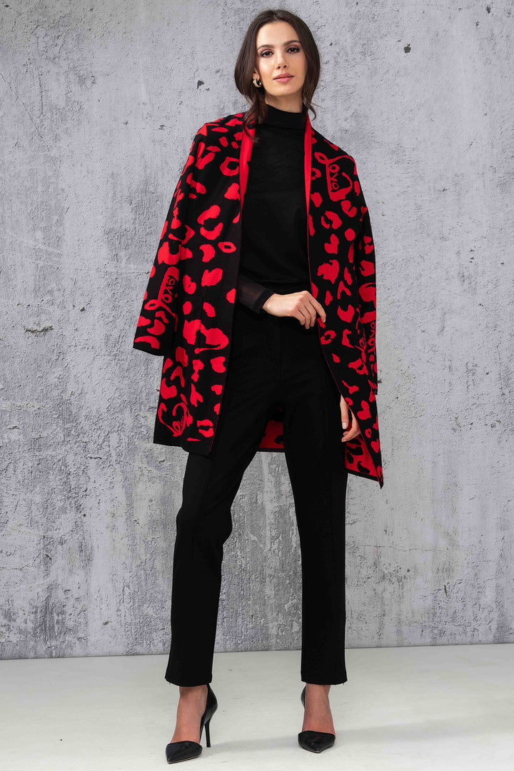 Alison Sheri 44188 Red Leopard Hearts Longline Cardigan - Experience Boutique