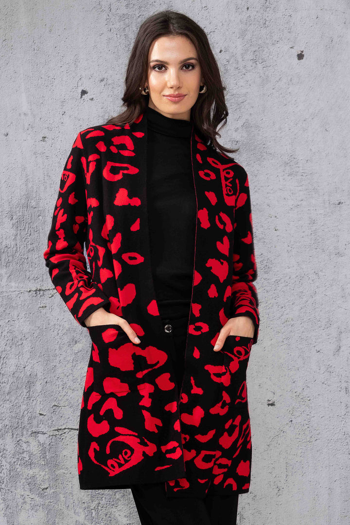 Alison Sheri 44188 Red Leopard Hearts Longline Cardigan - Experience Boutique