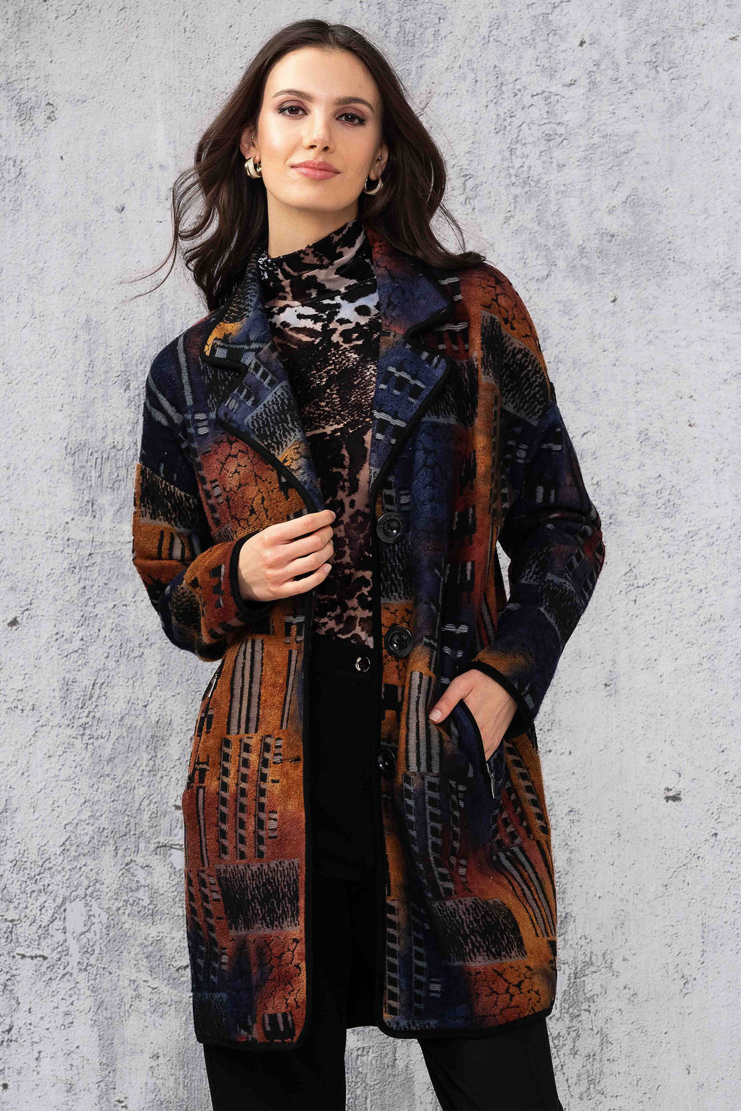 Alison Sheri 44258 Bronze Print Lapel Coat - Experience Boutique