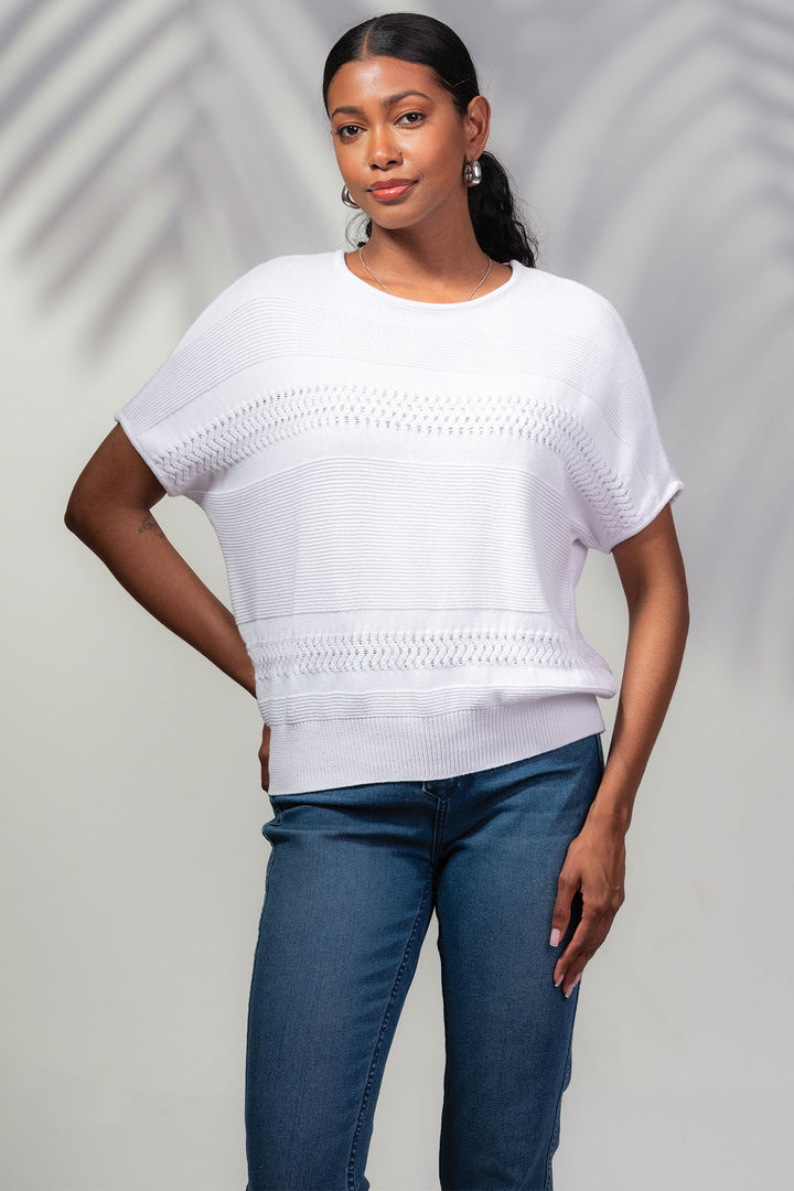 Alison Sheri Jumper Raglan Sleeve White Cotton A45318 - Experience Boutique