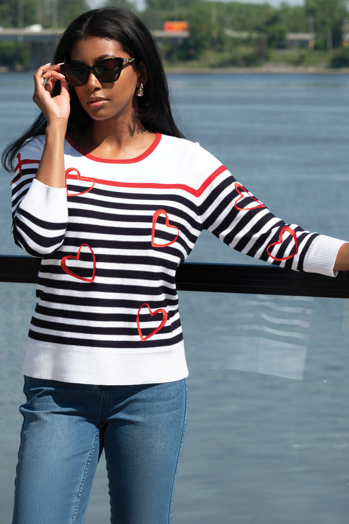 Alison Sheri Jumper White Nautical Stripe Red Heart Design A45381 - Experience Boutique