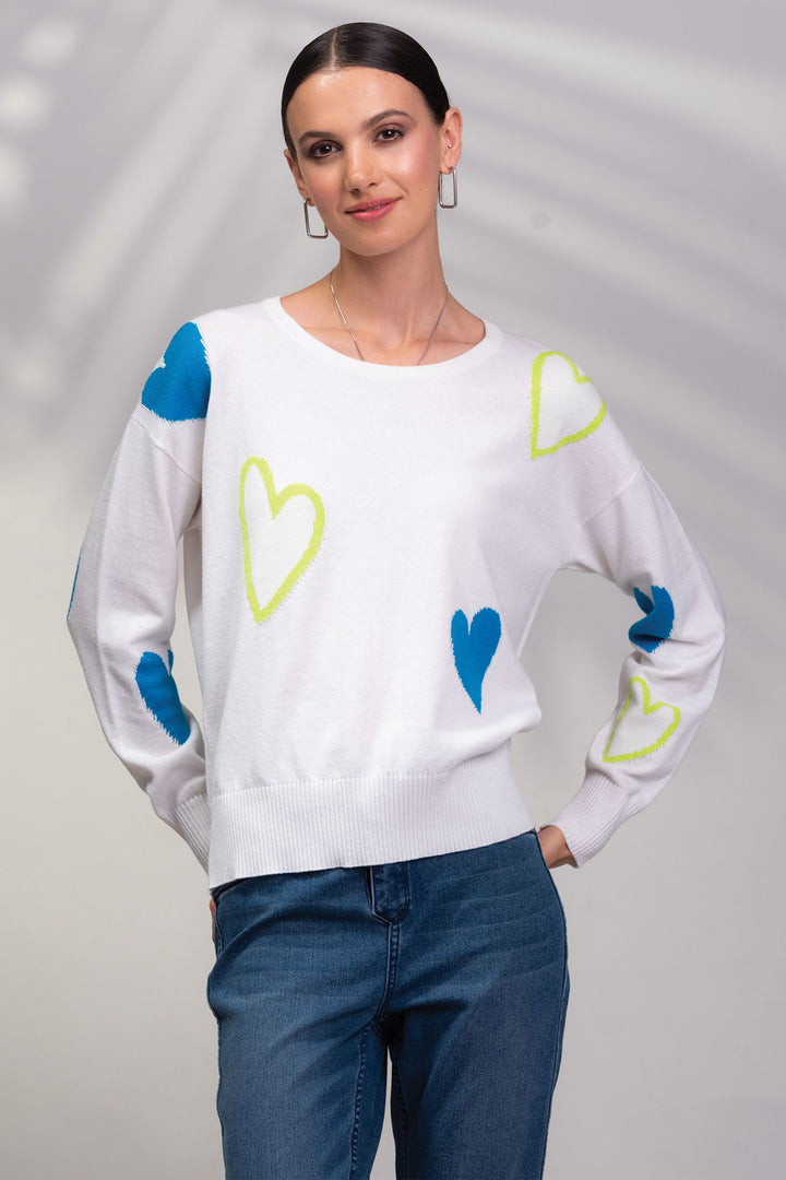 Alison Sheri Jumper White Scattered Heart Design A45549 - Experience Boutique