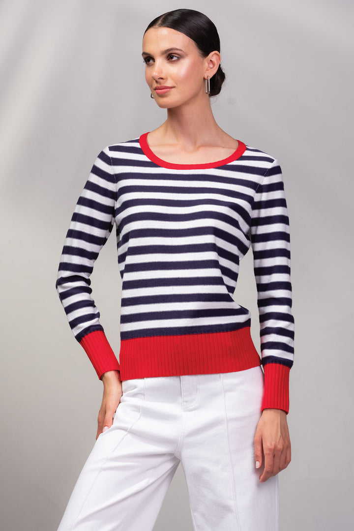 Alison Sheri Navy Stripe Red Trim Jumper A45408 - Experience Boutique