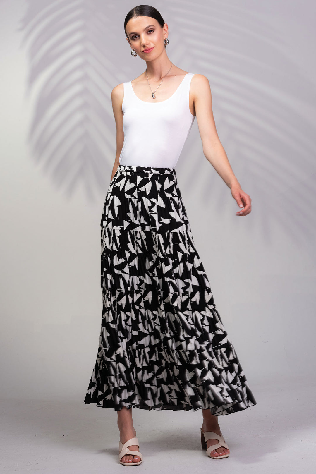 Alison Sheri Skirt Black White Midi Print Skirt A45258 - Experience Boutique