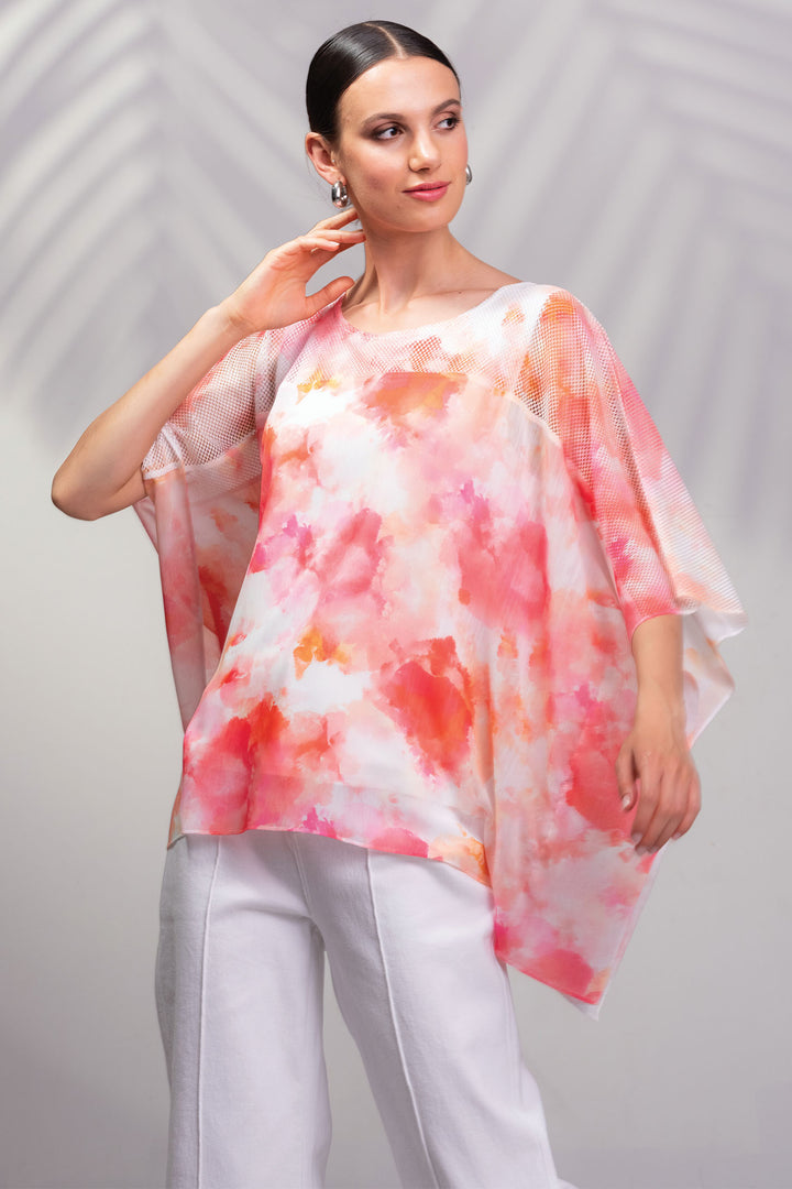 Alison Sheri Top Floral Print Round Neck Angel Sleeve Layered A45573 - Experience Boutique