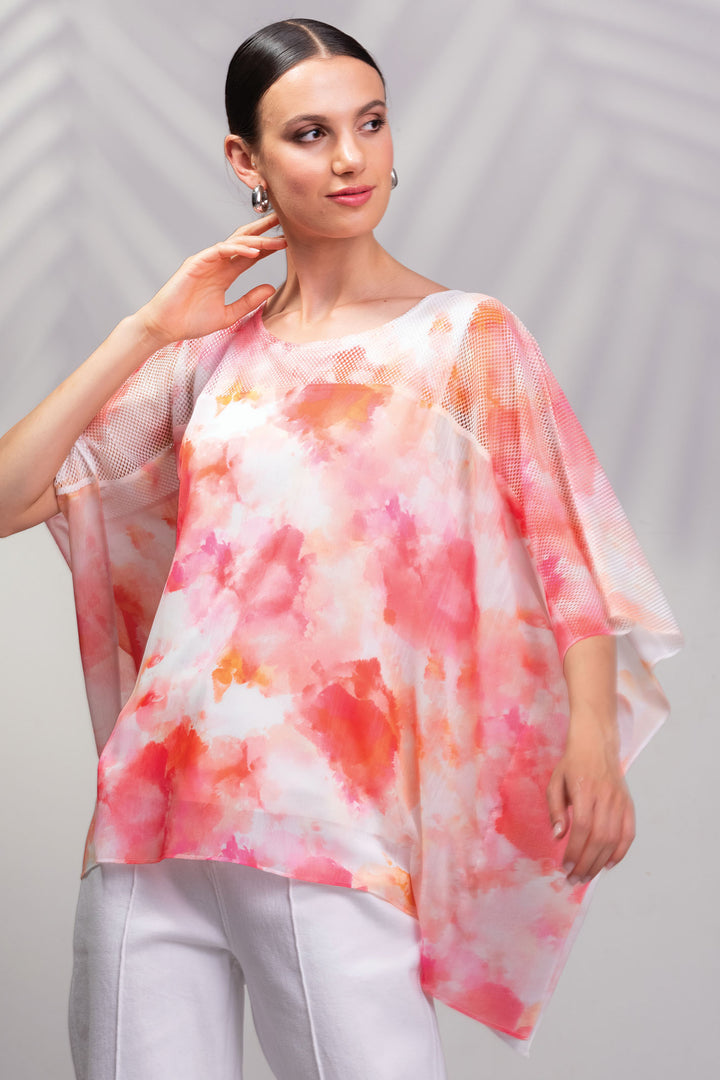 Alison Sheri Top Floral Print Round Neck Angel Sleeve Layered A45573 - Experience Boutique