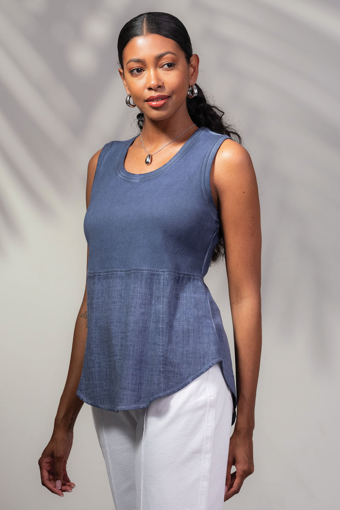 Alison Sheri Vest Top Indigo Blue Linen Blend 45011 - Experience Boutique