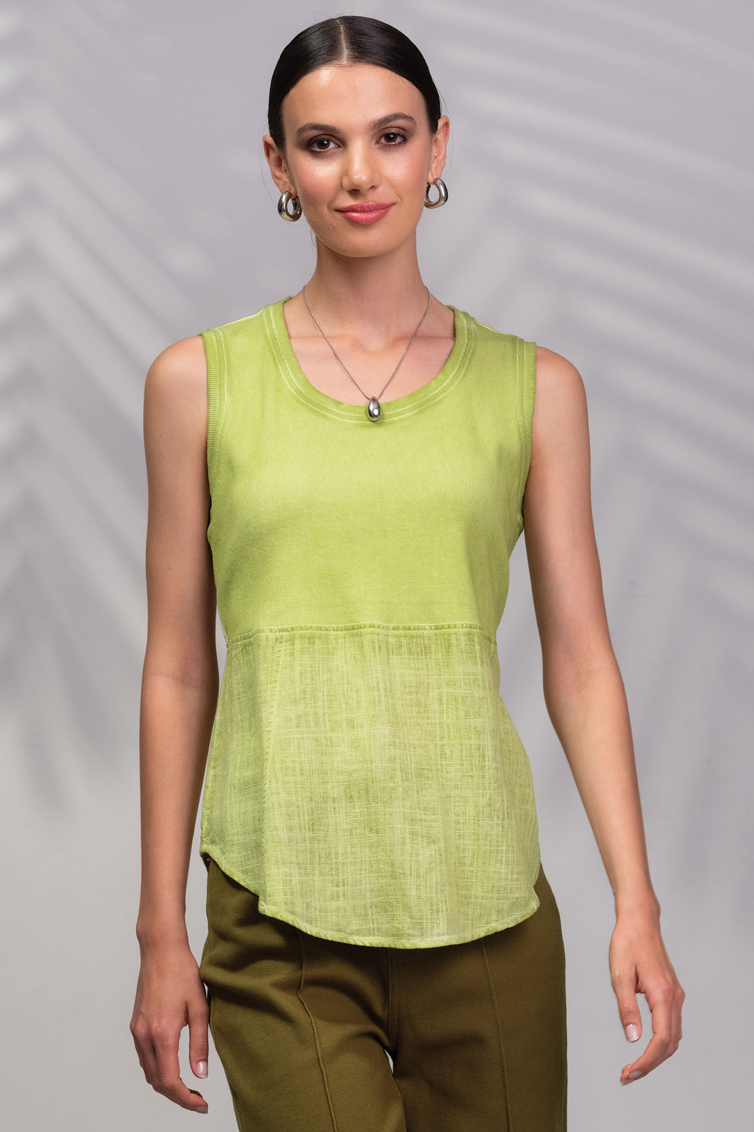 Alison Sheri Vest Top Lime Green Linen Blend A45011 - Experience Boutique