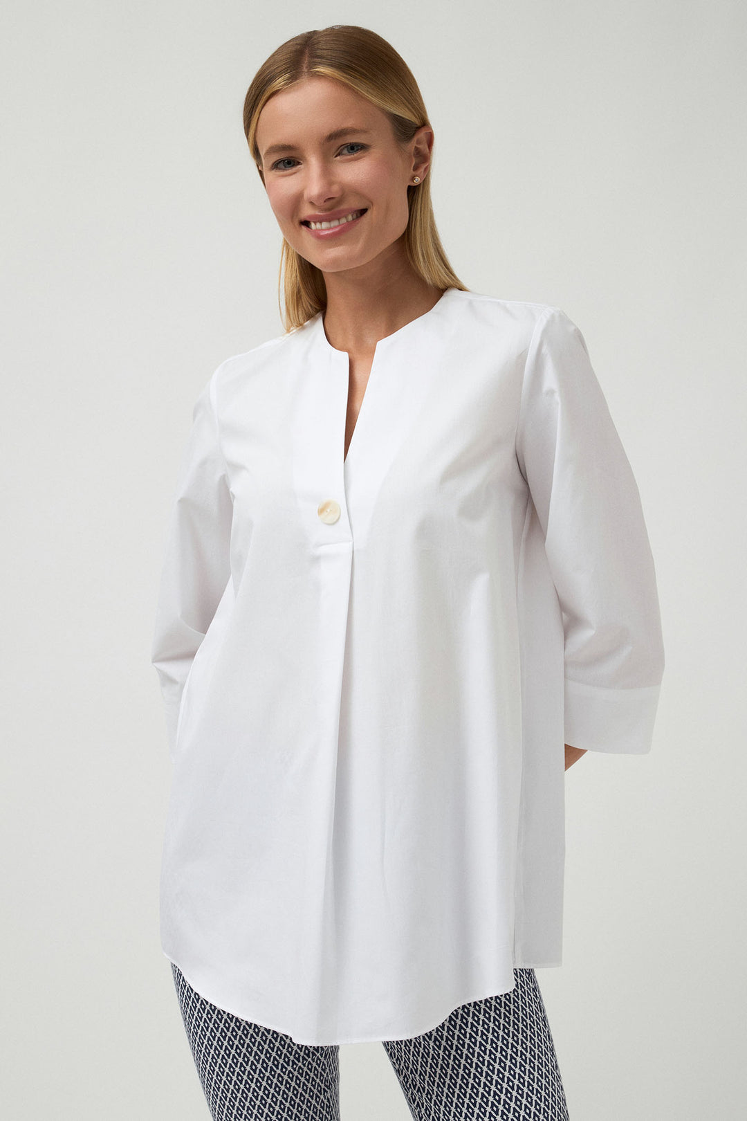 Bariloche Puerto Blouse Split Neck White - Experience Boutique