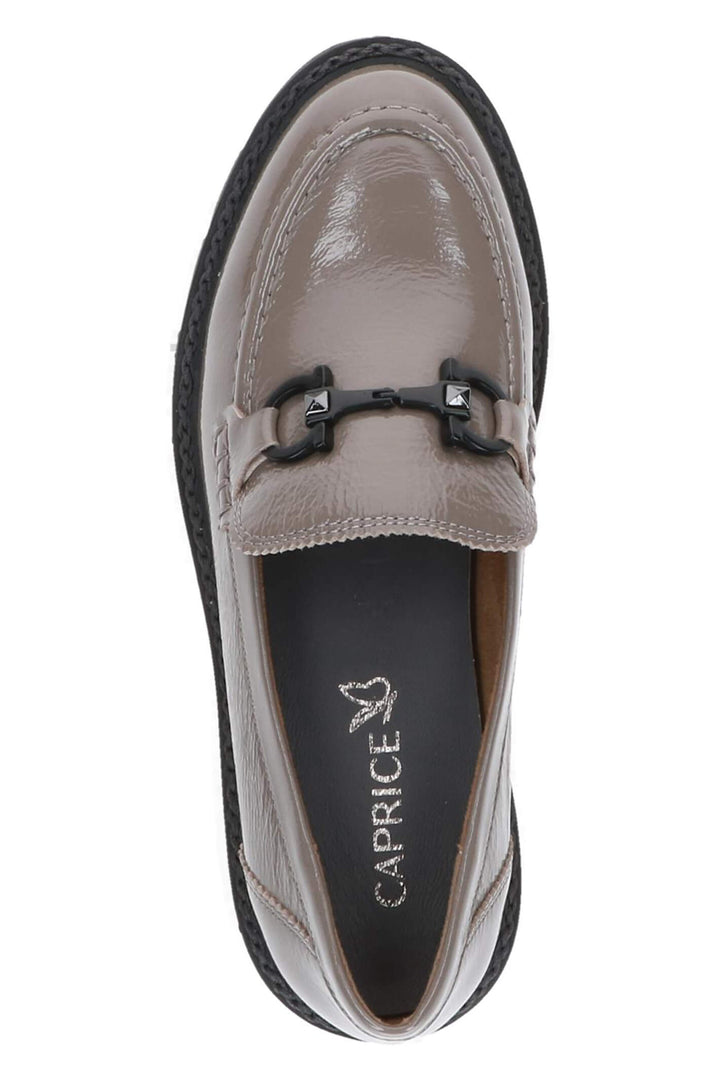 Caprice Arabella 24708 Taupe Patent Leather Loafer Shoes - Exoerience Boutique