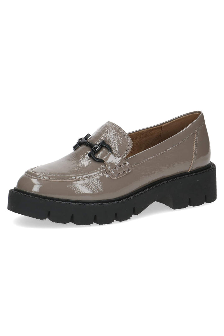 Caprice Arabella 24708 Taupe Patent Leather Loafer Shoes - Exoerience Boutique
