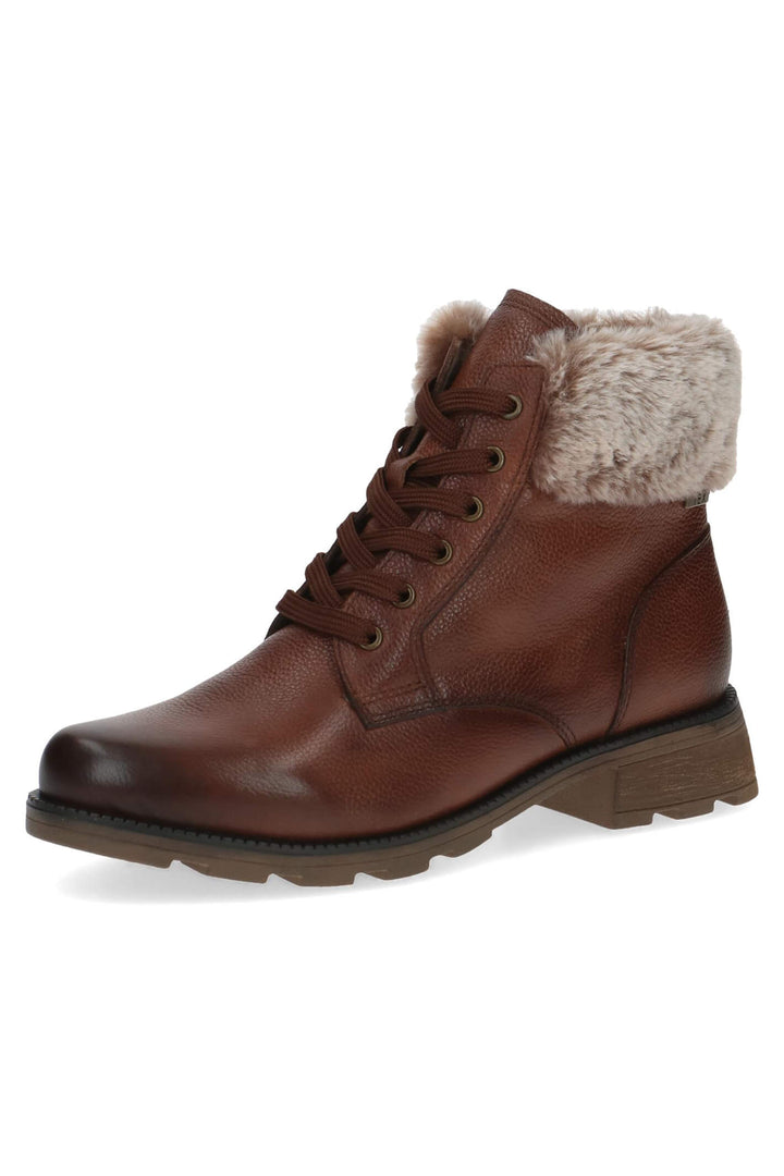 Caprice Kelli 26224 Cognac Brown Faux Fur Cuff Leather Boots - Experience Boutique