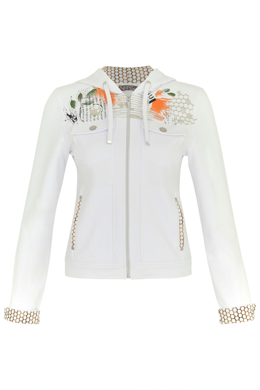 Dolcezza 24716 White Big Changes Print Zip Jacket - Experience Boutique