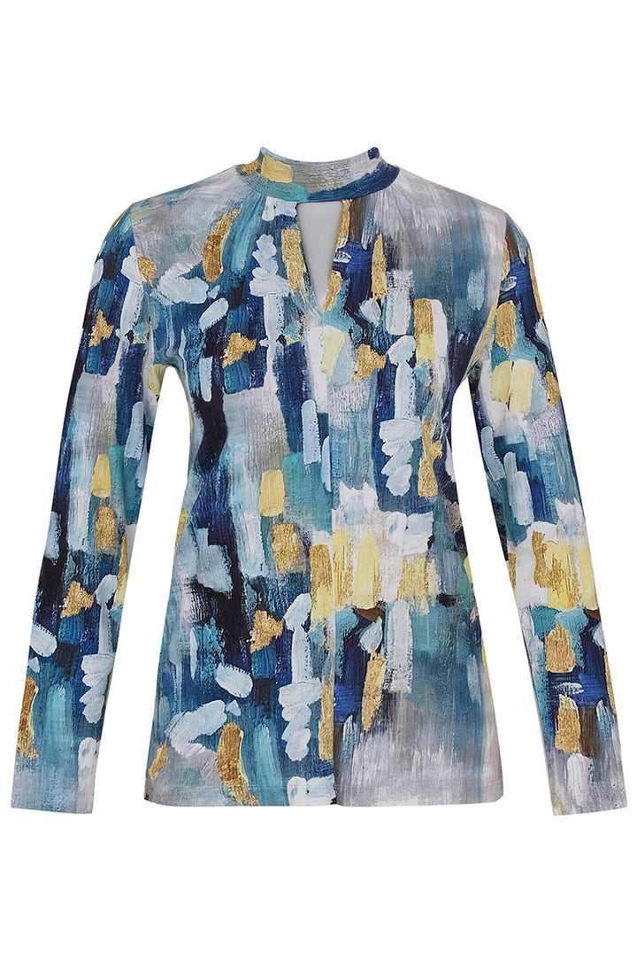 Dolcezza 73622 Blue Blue Angel Movano Rivas Print Long Sleeve Top - Experience Boutique