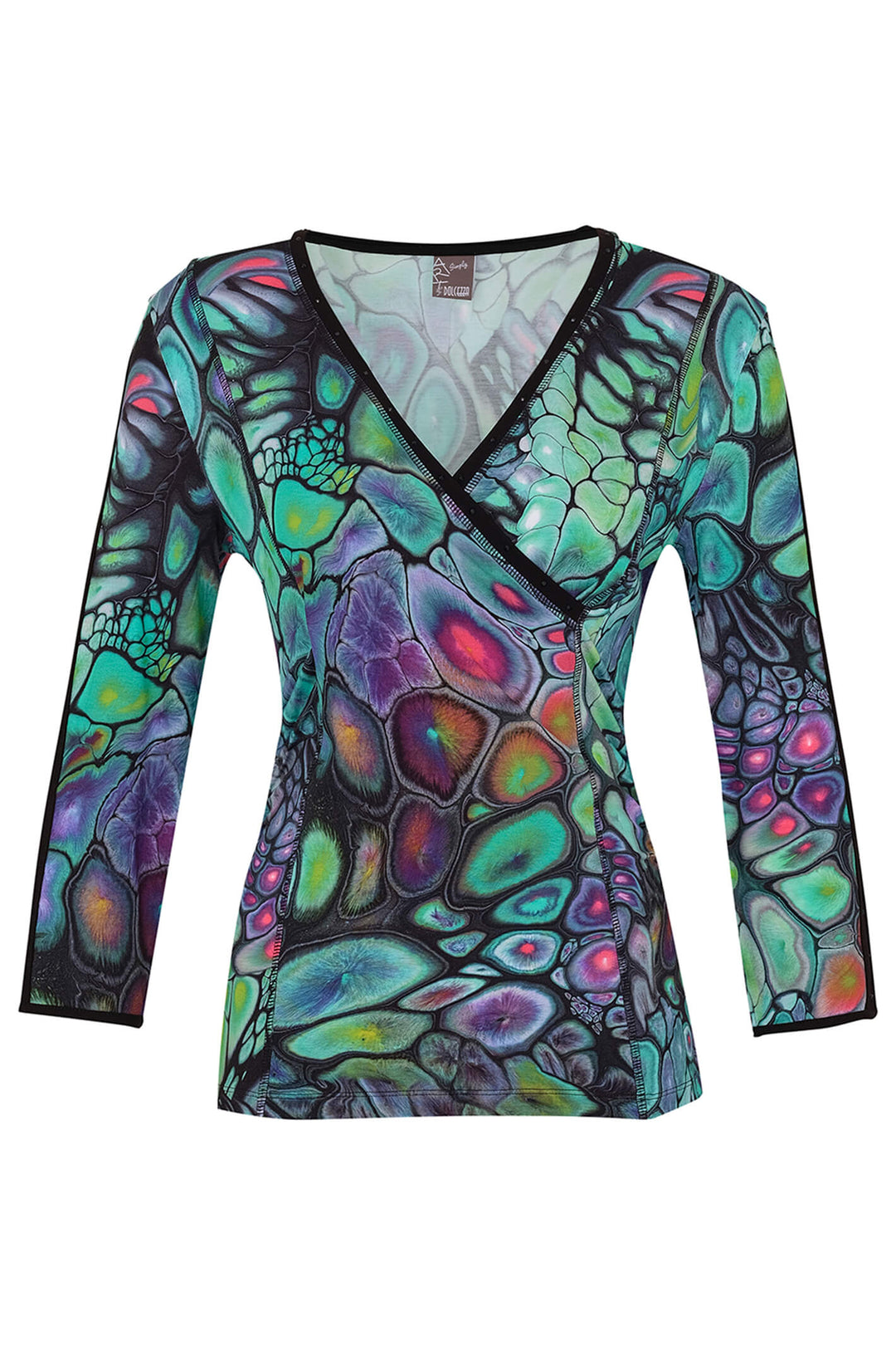 Dolcezza 73661 Green Maria Brookes Print Wrap Style Top - Experience Boutique