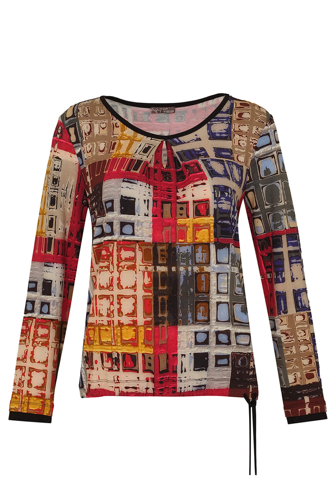 Dolcezza 73702 Red Marcus Akerman Print Long Sleeve Top - Experience Boutique