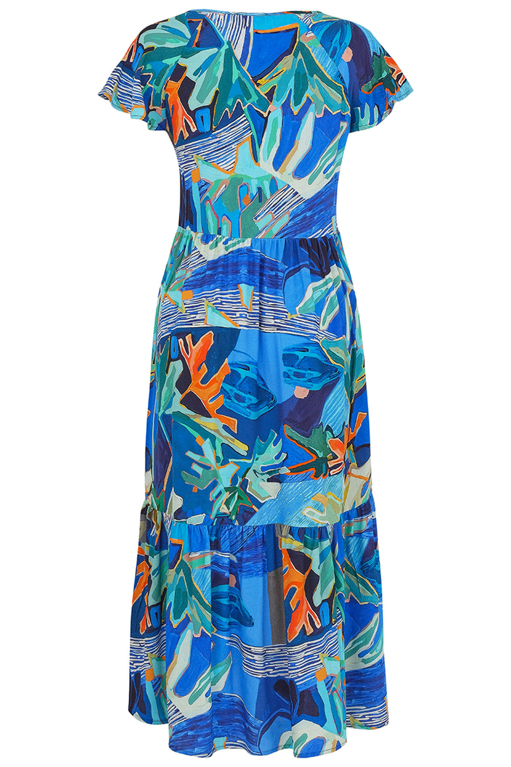 Dolcezza Dress Midi Length Blue Palmetto Print 25685 - Experience Boutique