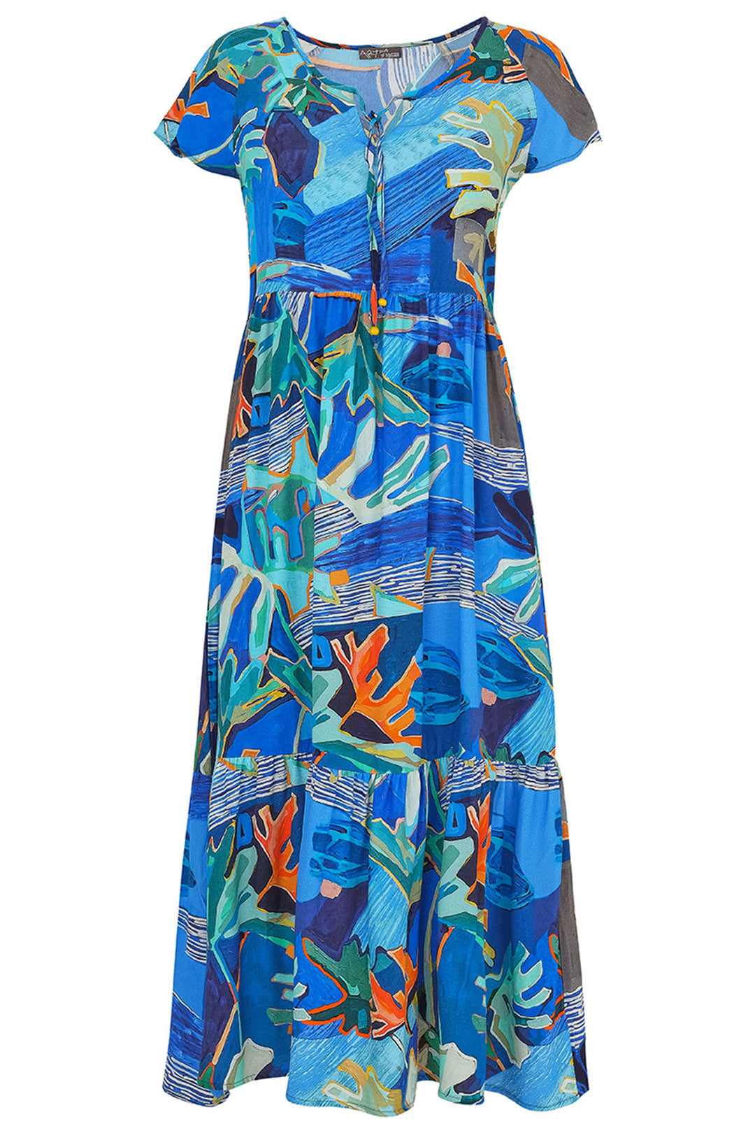 Dolcezza Dress Midi Length Blue Palmetto Print 25685 - Experience Boutique