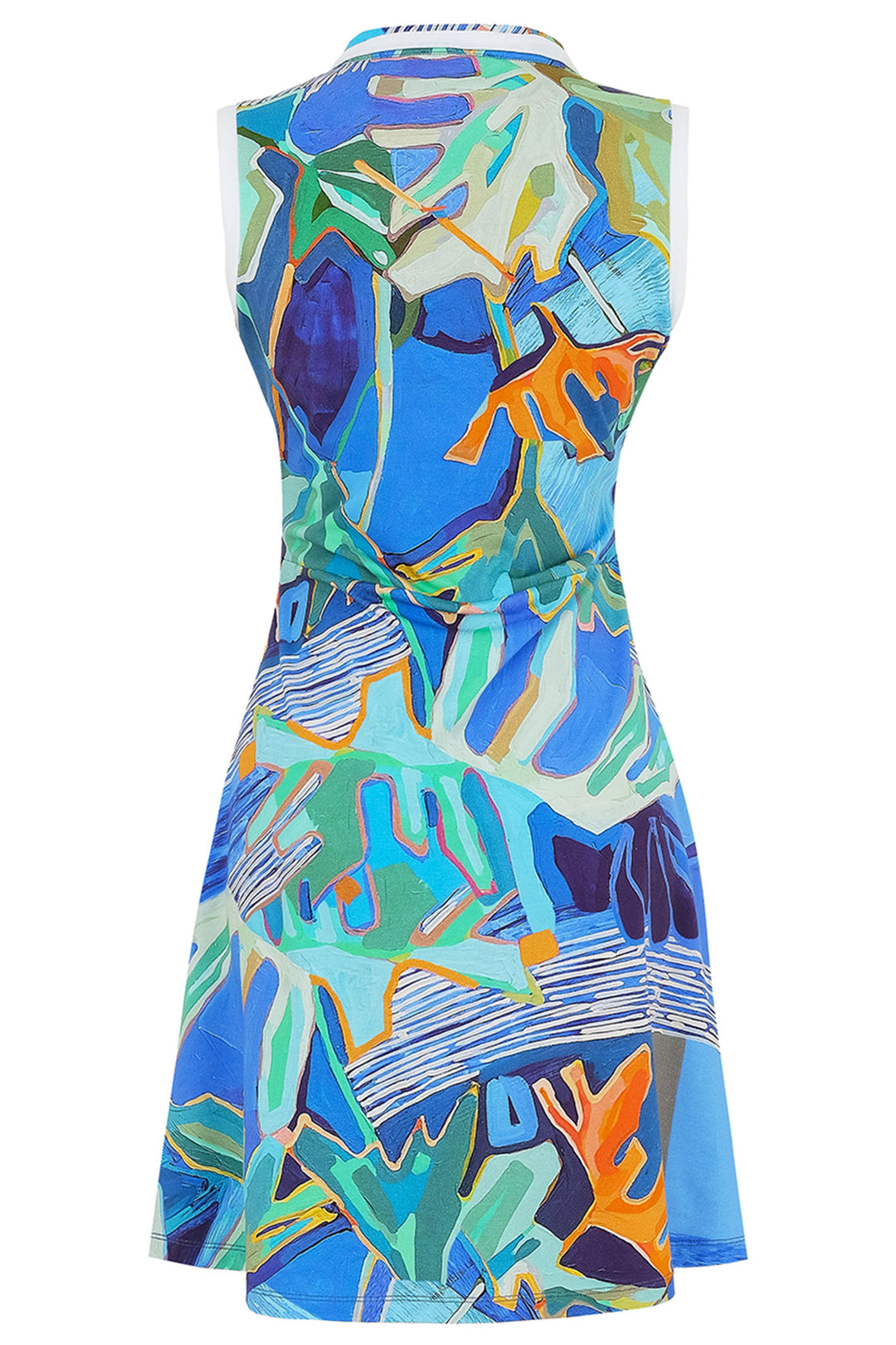 Dolcezza Dress Zip Front Blue Palmetto Print 25686 - Experience Boutique