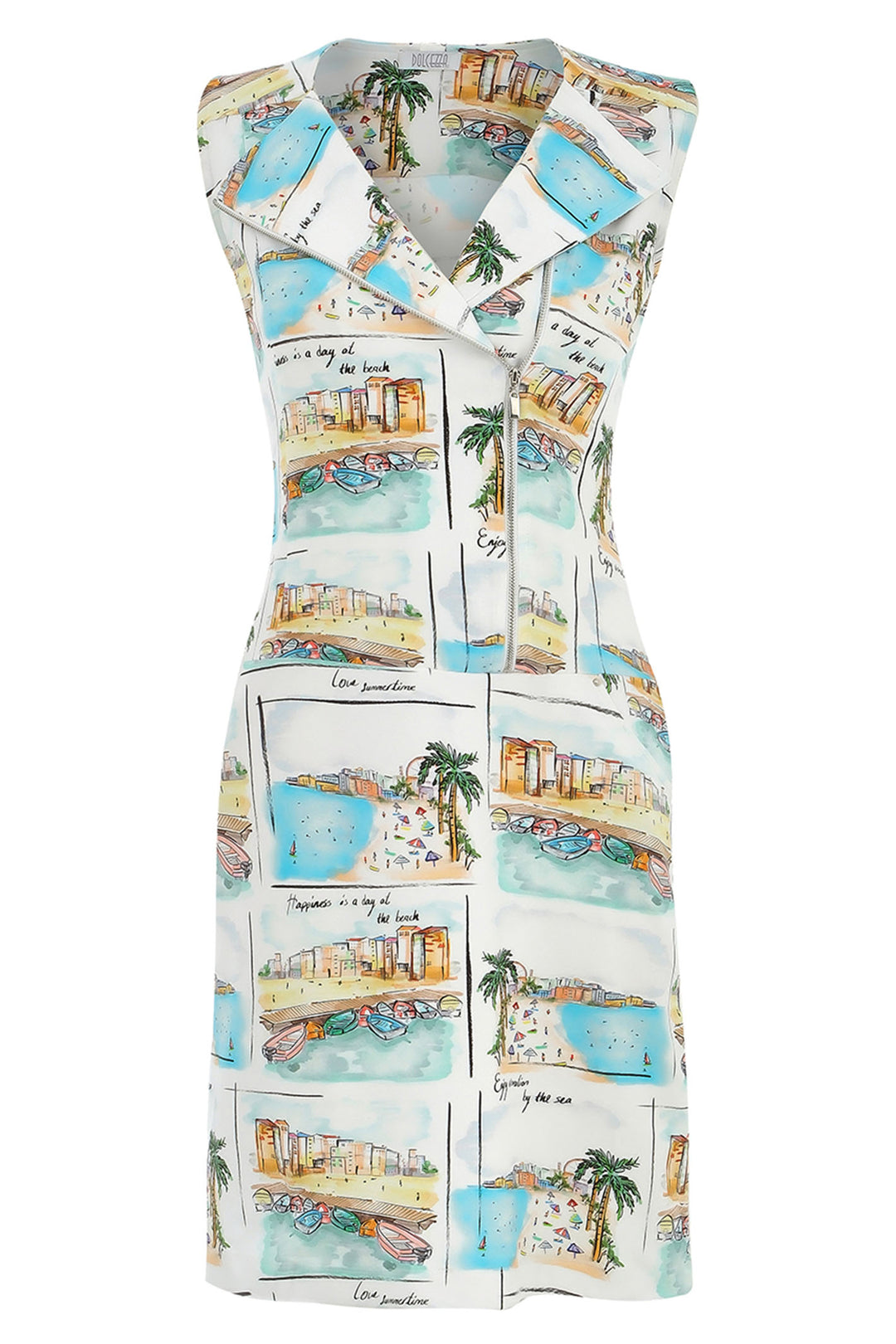 Dolcezza Dress Zip Front Enjoy Vacations By The Sea Print 25117 - Experience Boutique