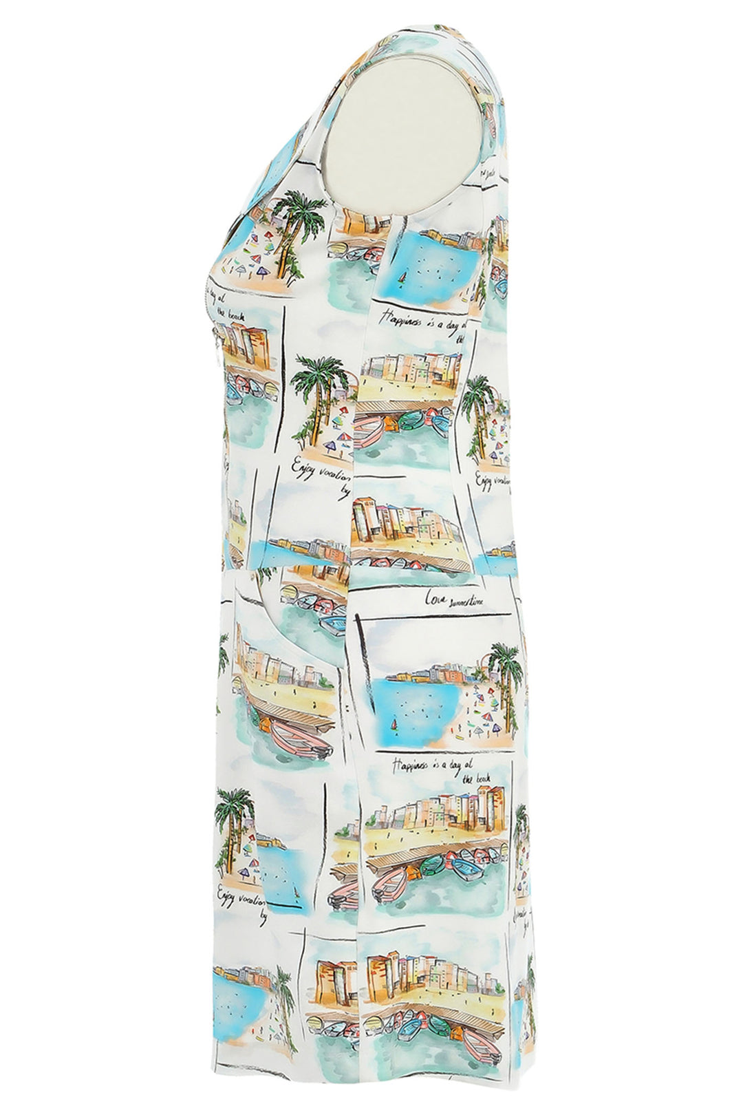 Dolcezza Dress Zip Front Enjoy Vacations By The Sea Print 25117 - Experience Boutique