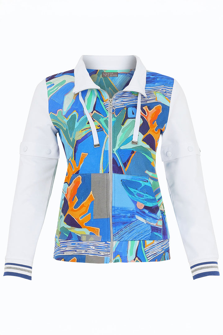 Dolcezza Jacket Zip Front Blue Palmetto Print 25689 - Experience Boutique