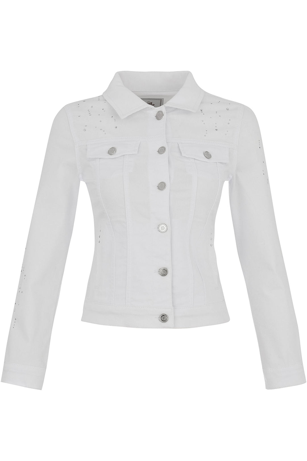 Dolcezza Jacket White Denim Style Stud Detailing 25190 - Experience Boutique