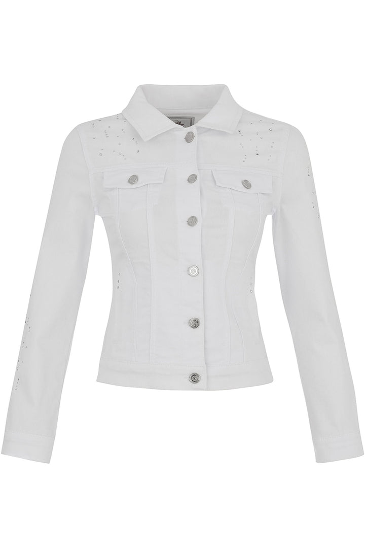 Dolcezza Jacket White Denim Style Stud Detailing 25190 - Experience Boutique