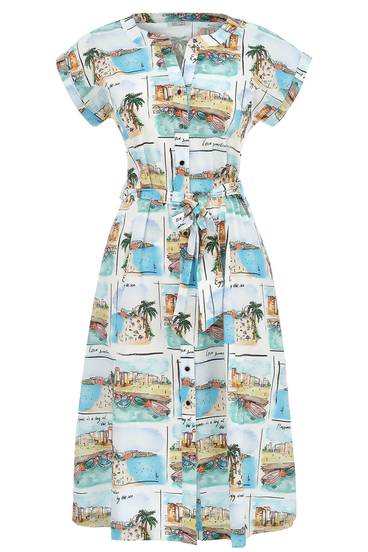 Dolcezza Shirt Dress Enjoy Vacations By The Sea Print 25116 - Experience Boutique