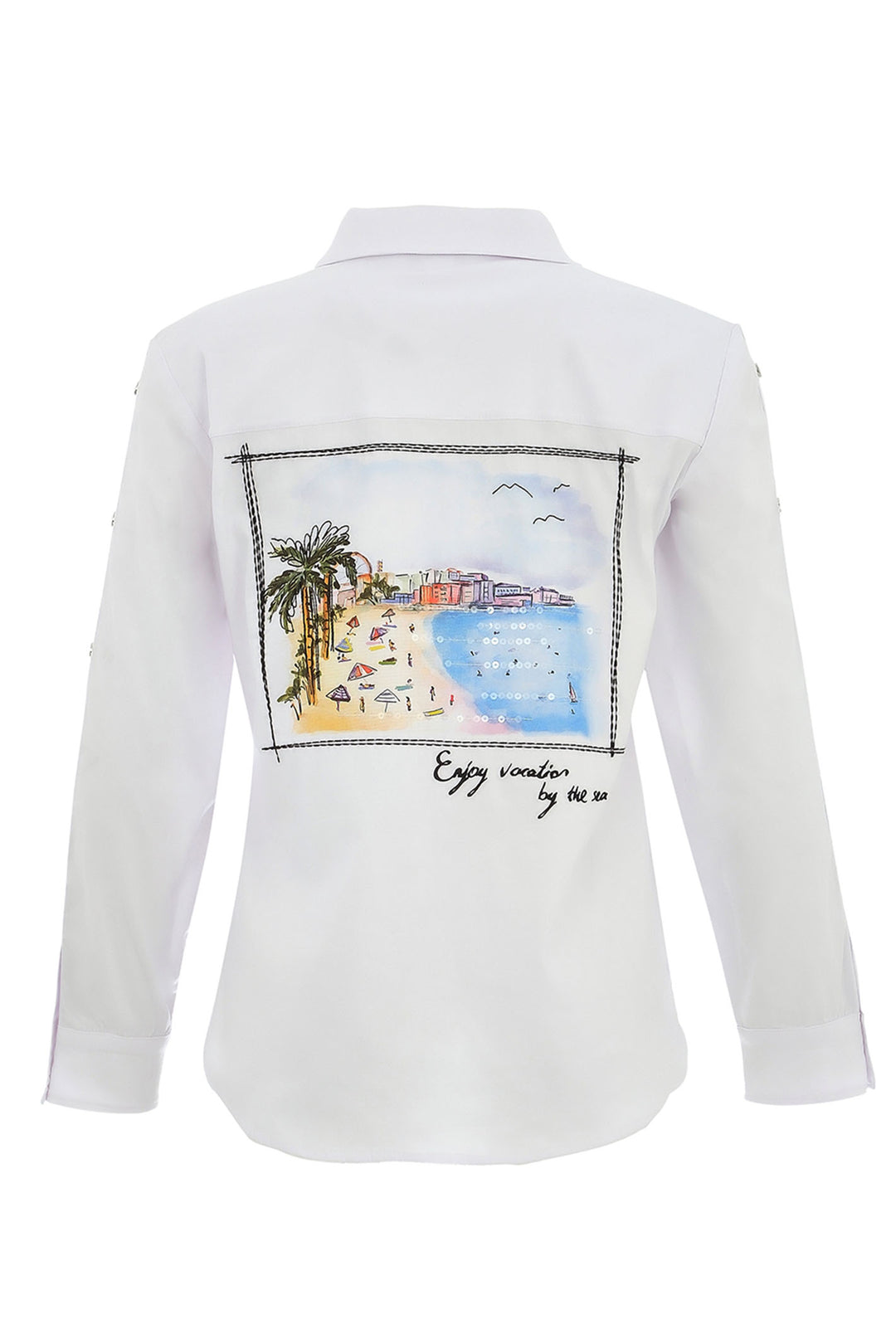 Dolcezza Shirt Enjoy Vacations By The Sea Print White 25114 - Experience Boutique