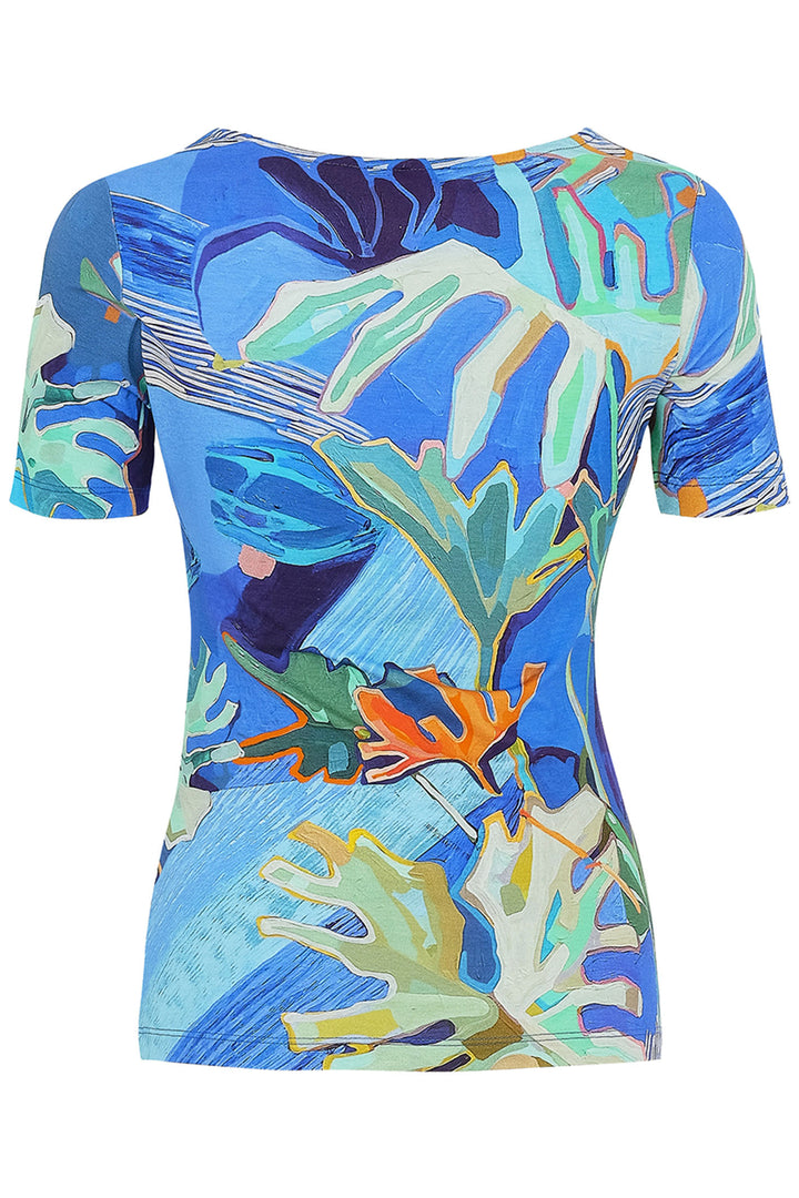 Dolcezza Top Asymmetric Neck Blue Palmetto Print 25682 - Experience Boutique