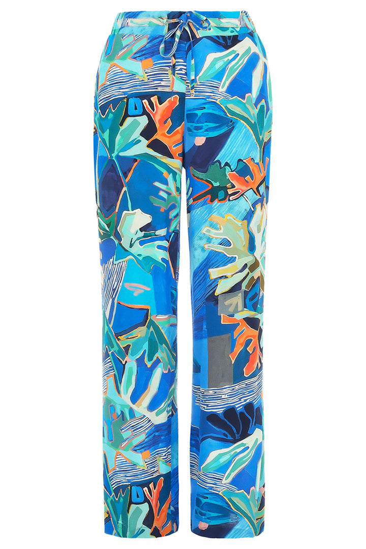 Dolcezza Trousers Straight Leg Blue Palmetto Print 25684