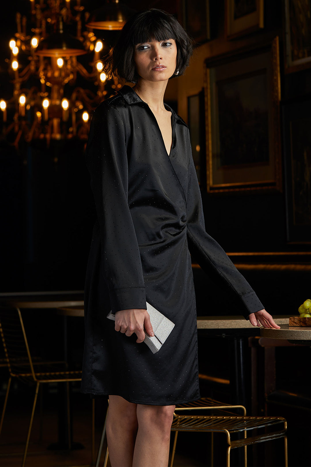Elena Wang EW33170 Black Jewel Embellished Satin Dress - Experience Boutique
